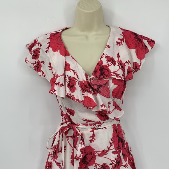 Free People French Quarter wrap dress red pink white floral ruffle new Small - Picture 3 of 5